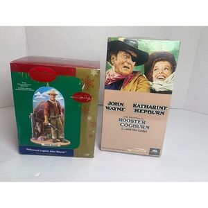 John Wayne Collection Hollywood Legend Talking Ornament & 1975 Vintage VHS New
